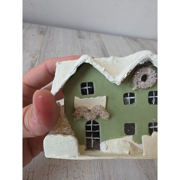 Seasons Cannon falls paper mache village house light up green sparkle decor - Picture 3 of 8